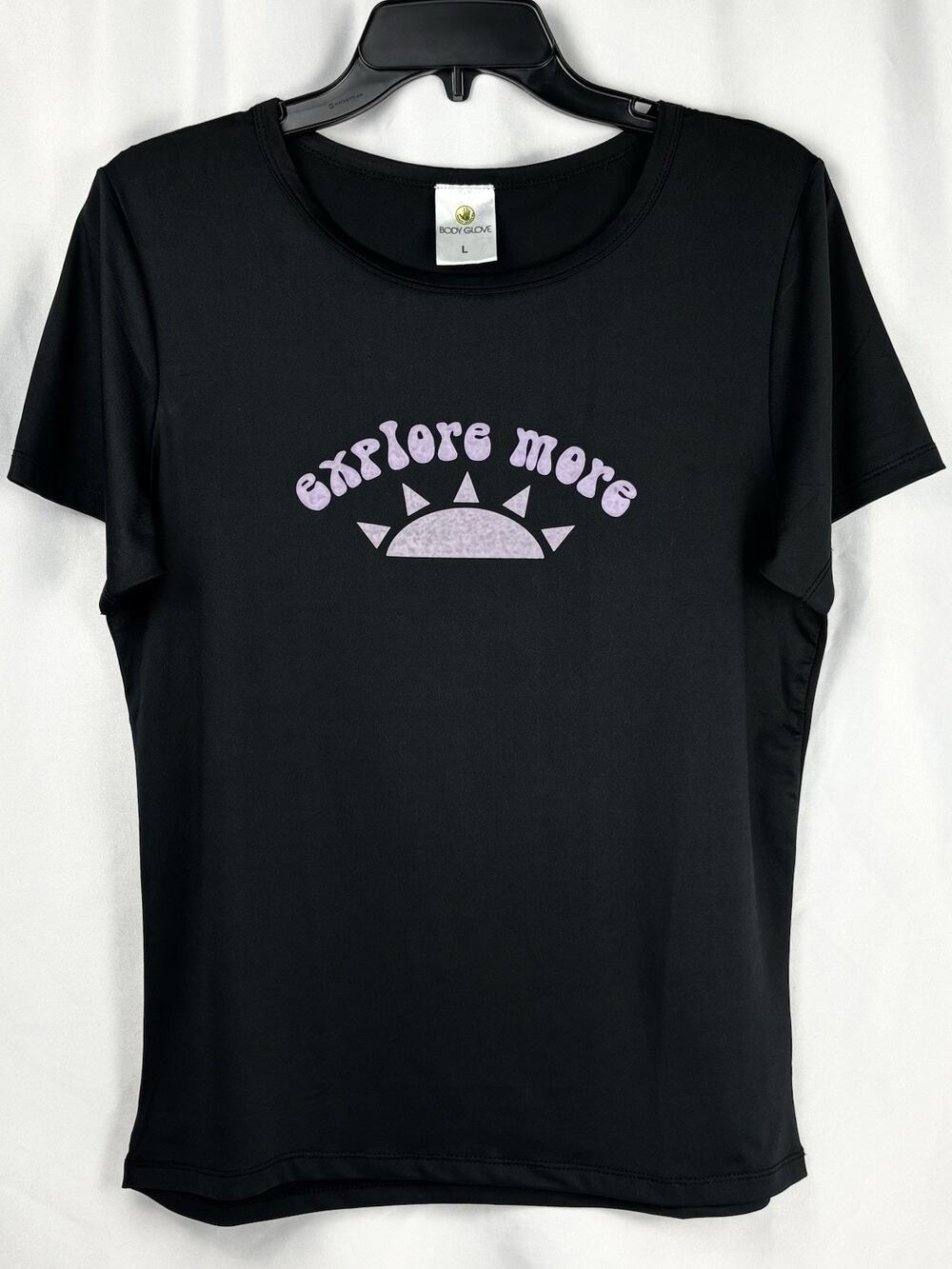 Body Glove Explore More Graphic Tee Womens L Black Performance Stretch Shirt